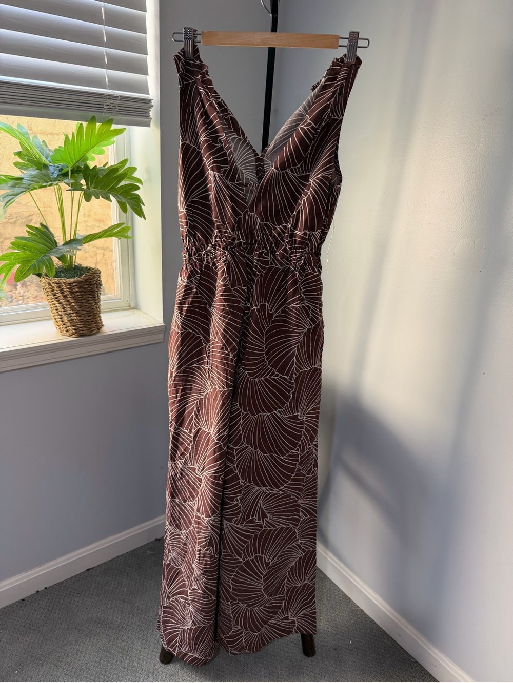 a new day Brown Printed V‑Neck Jumpsuit